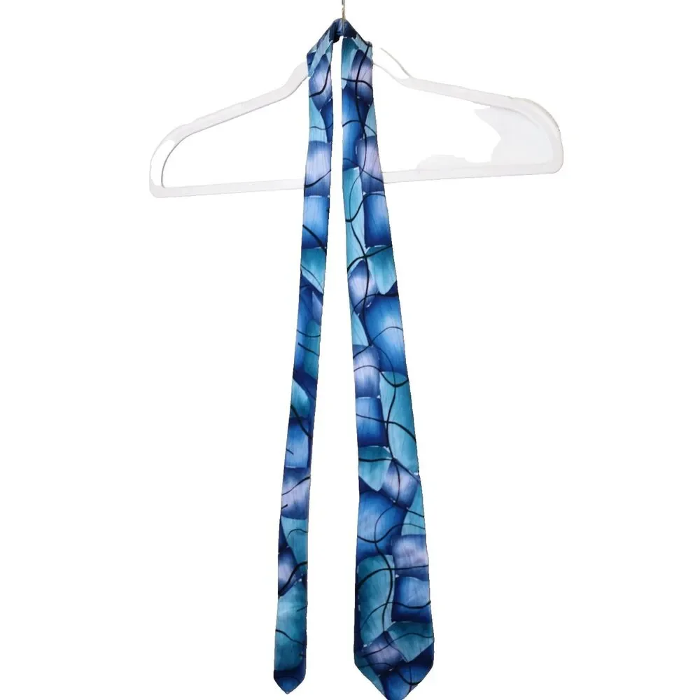 J. Garcia Moon Mountains Col: 51 100% Silk Tie Abstract Art Design Blue Black